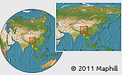 Satellite Location Map of Bomi, within the entire country
