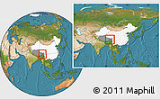 Satellite Location Map of Bomi, highlighted country, highlighted parent region, within the entire country
