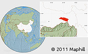 Savanna Style Location Map of Bomi, highlighted country, hill shading