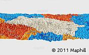 Shaded Relief Panoramic Map of Bomi, political outside