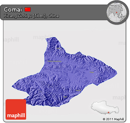 Political 3D Map of Comai, single color outside