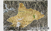 Satellite 3D Map of Comai, darken, semi-desaturated