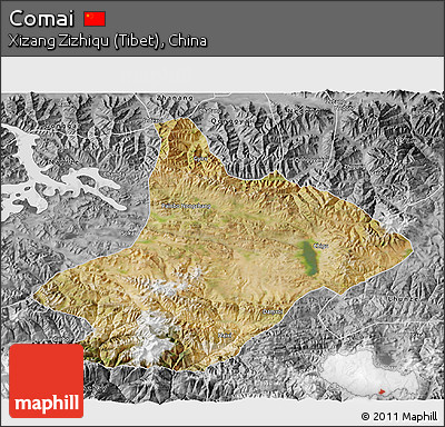 Satellite 3D Map of Comai, desaturated