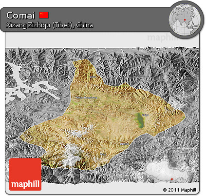 Satellite 3D Map of Comai, desaturated
