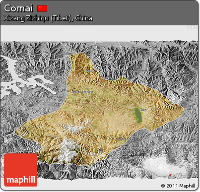 Satellite 3D Map of Comai, desaturated