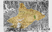 Satellite 3D Map of Comai, desaturated
