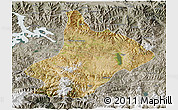 Satellite 3D Map of Comai, semi-desaturated