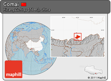 Gray Location Map of Comai, highlighted country, hill shading