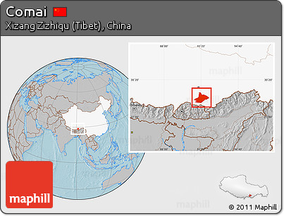 Gray Location Map of Comai, highlighted country, hill shading