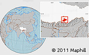 Gray Location Map of Comai, highlighted parent region, hill shading