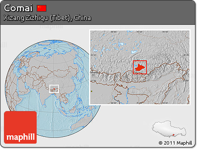 Gray Location Map of Comai, hill shading
