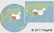 Savanna Style Location Map of Comai, highlighted country, highlighted parent region, within the entire country, hill shading