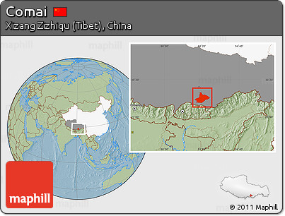 Savanna Style Location Map of Comai, highlighted country, highlighted parent region, hill shading