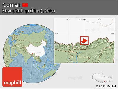 Savanna Style Location Map of Comai, highlighted country, hill shading
