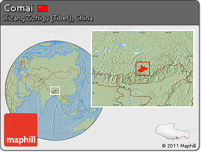 Savanna Style Location Map of Comai, hill shading