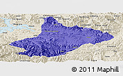 Political Panoramic Map of Comai, shaded relief outside