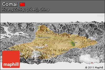 Satellite Panoramic Map of Comai, desaturated