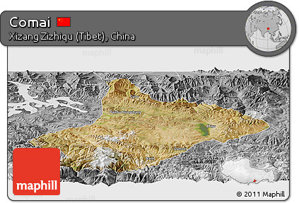 Satellite Panoramic Map of Comai, desaturated