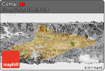 Satellite Panoramic Map of Comai, desaturated