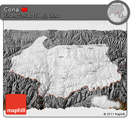 Physical 3D Map of Cona, darken