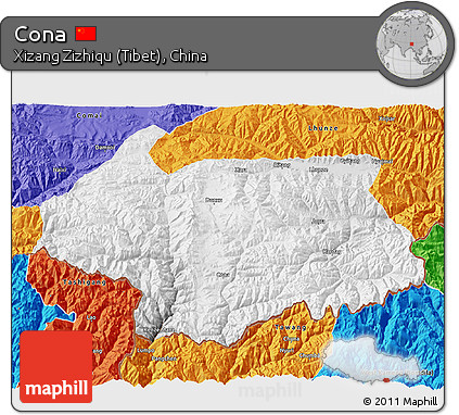 Physical 3D Map of Cona, political outside