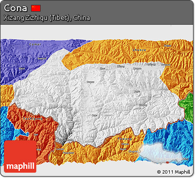 Physical 3D Map of Cona, political outside