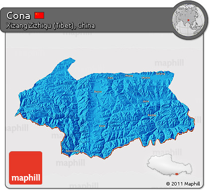Political 3D Map of Cona, cropped outside