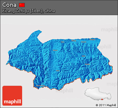 Political 3D Map of Cona, cropped outside