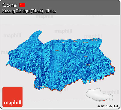 Political 3D Map of Cona, cropped outside