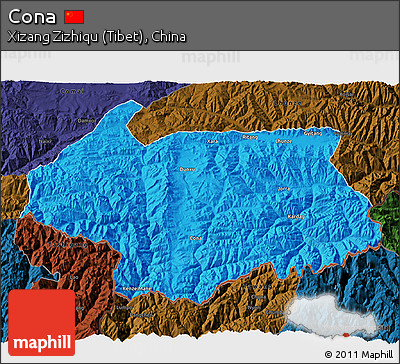 Political 3D Map of Cona, darken