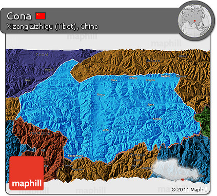 Political 3D Map of Cona, darken