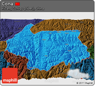 Political 3D Map of Cona, darken