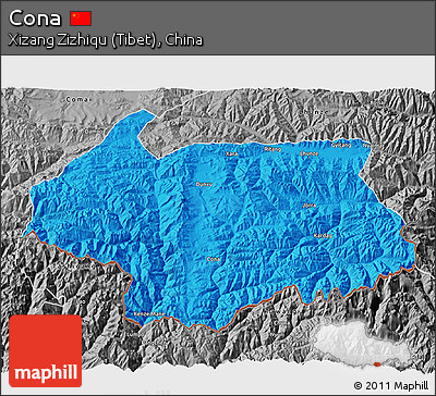 Political 3D Map of Cona, desaturated
