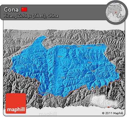 Political 3D Map of Cona, desaturated