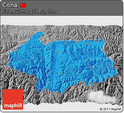 Political 3D Map of Cona, desaturated