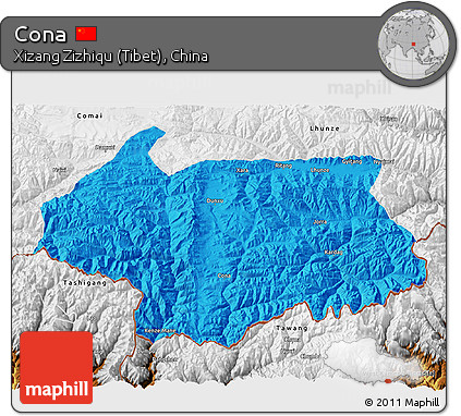 Political 3D Map of Cona, physical outside