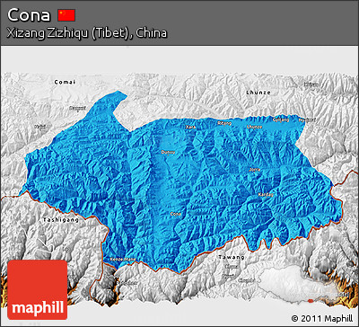 Political 3D Map of Cona, physical outside