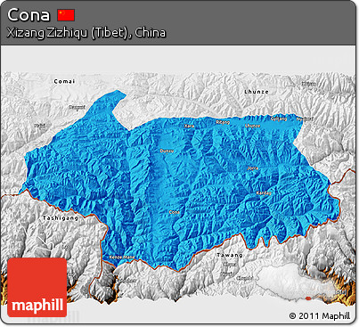 Political 3D Map of Cona, physical outside
