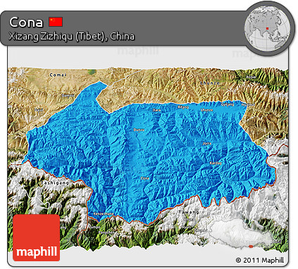Political 3D Map of Cona, satellite outside