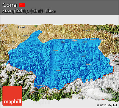 Political 3D Map of Cona, satellite outside