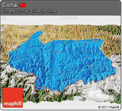 Political 3D Map of Cona, satellite outside