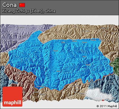 Political 3D Map of Cona, semi-desaturated