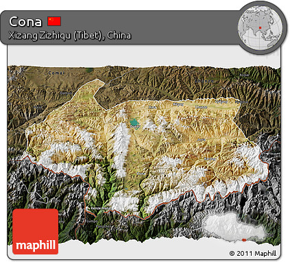 Satellite 3D Map of Cona, darken