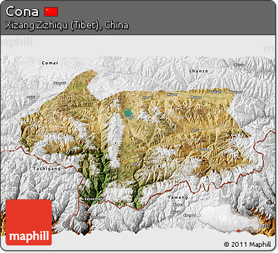 Satellite 3D Map of Cona, physical outside