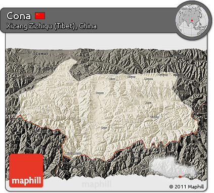 Shaded Relief 3D Map of Cona, darken