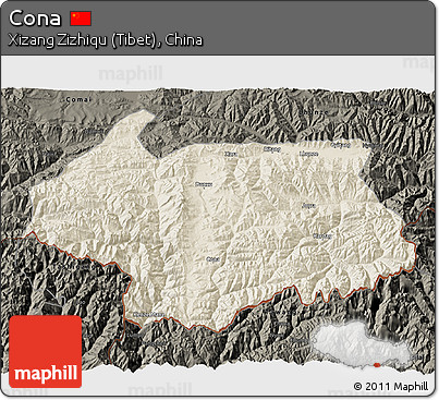 Shaded Relief 3D Map of Cona, darken