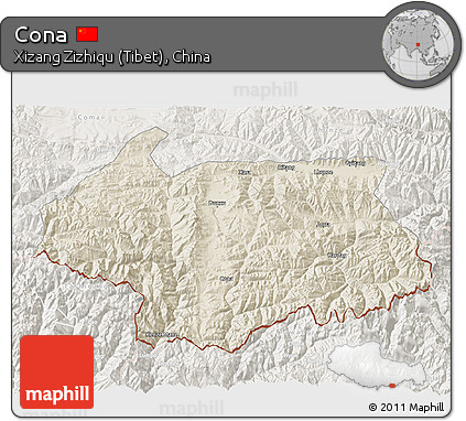 Shaded Relief 3D Map of Cona, lighten