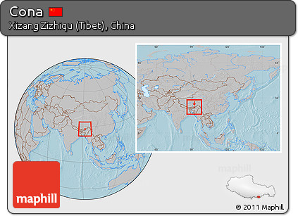 Gray Location Map of Cona, within the entire country, hill shading
