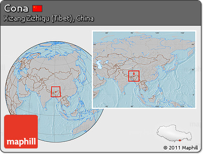 Gray Location Map of Cona, within the entire country, hill shading