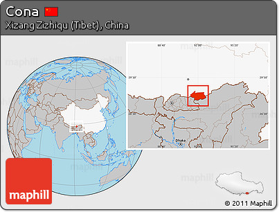 Gray Location Map of Cona, highlighted country